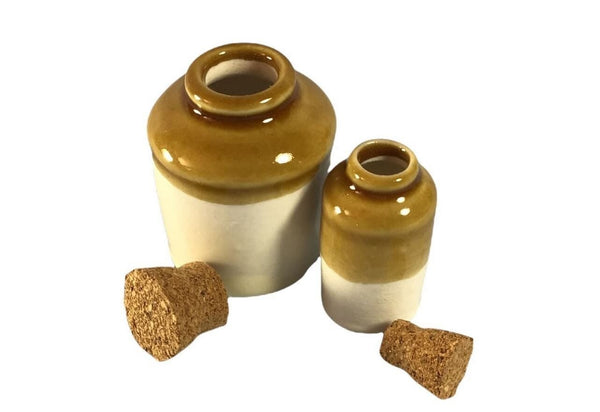 Pair of Miniature Glazed Stoneware Jars, Dollhouse Clay Pottery Jug, Fairy Garden Accessory