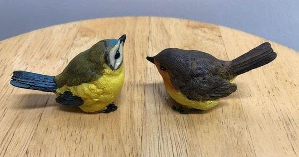 2 Miniature Colorful Resin Birds