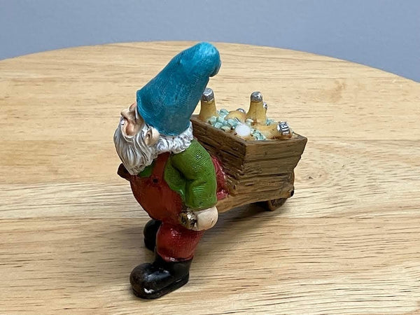 Fairy Garden Gnome with a Beer Cart, Beer Wagon Gnome