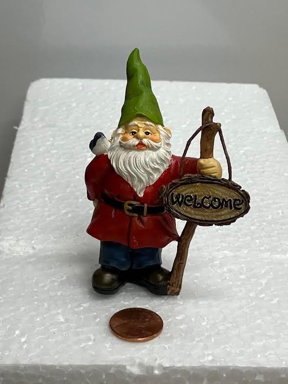 Fairy Garden Gnome with a Welcome Sign, 4