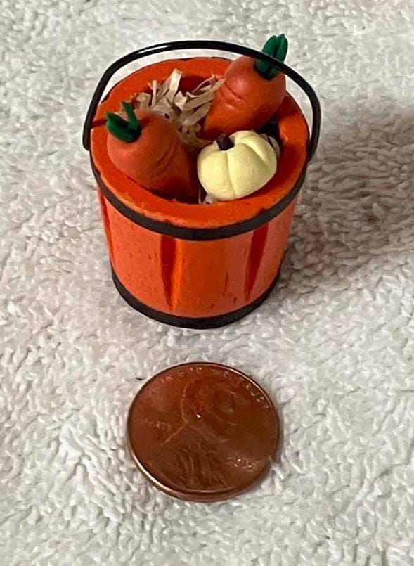 Miniature Orange Pail with Pumpkin and Carrots