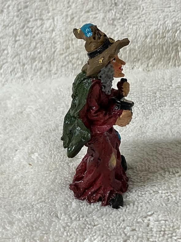 Miniature Halloween Witch Figurine Stirring a Cauldron