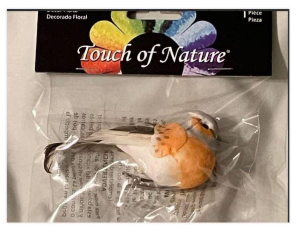 Miniature Artificial Orange White & Brown Bird on a Clip