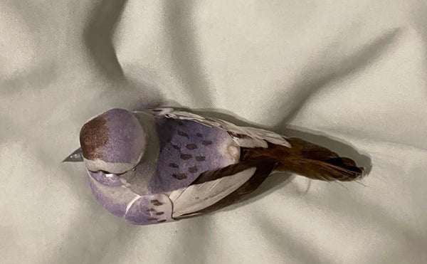Miniature Artificial Purple White & Brown Bird on a Clip