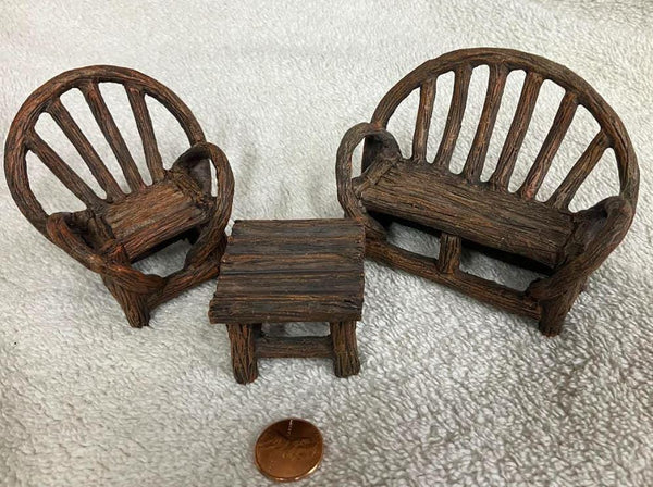Miniature Mountain Furniture, Appalachian Bench, Chair & Table, Fairy Garden Furniture