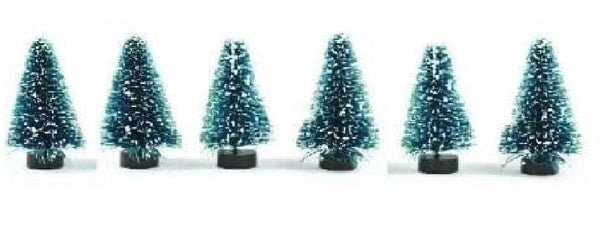 Set of 6 Miniature Artificial Pine Trees with Snow