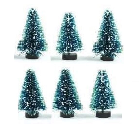 Set of 6 Miniature Artificial Pine Trees with Snow