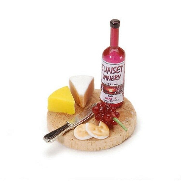Dollhouse Miniature Wine and Cheese Board