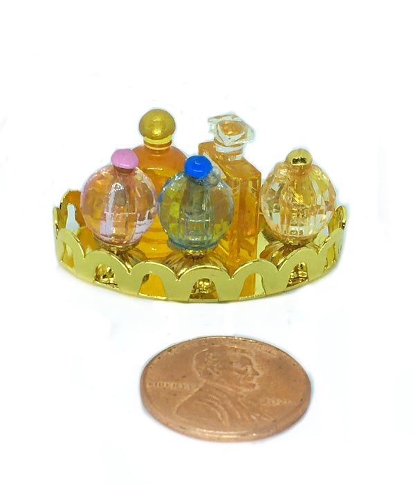 Miniature Bathroom or Bedroom Vanity Tray, Dollhouse Perfume Bottles in Pastel Colors, Shadow Box Perfume Bottles