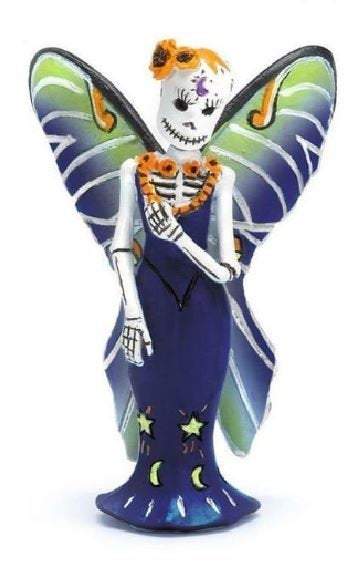 Day of the Dead Luna Fairy, Fairy with Luna Moth Wings, Dia de los muertos Decor, Skeleton Fairy Cake Topper