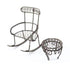 Micro Mini Brown Rocking Chair with Table, Rustic Fairy Furniture, Metal Fairy Garden Accessory