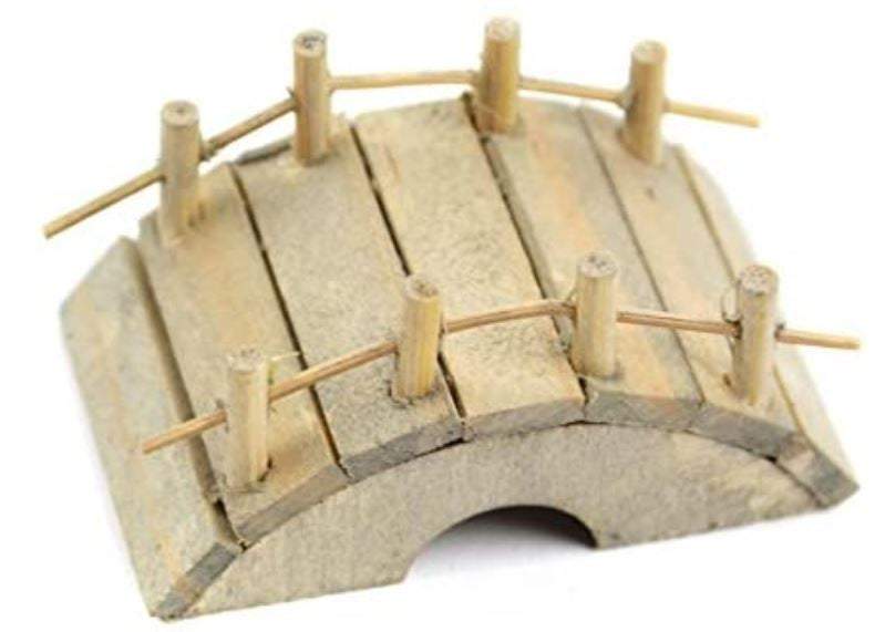 Micro Mini Rustic Brown Wooden Bridge, Wood Bridge with Rails, Troll Bridge, Landscaping Accessory