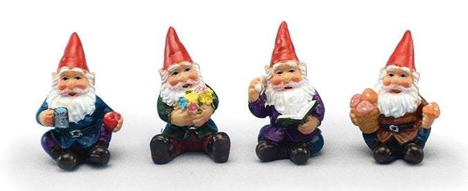Miniature Gnomes, Set of 4 Fairy Garden Gnomes,  Choice of 1.75" Gnome Set or  1.25" Gnome Set