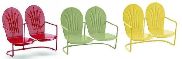 Miniature Red, Green or Yellow Double Glider Chair, Color Choice of Retro Outdoor Chair,  2.75