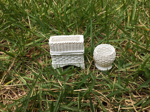 Choice of Miniature White Planter, Dollhouse Planter, Faux Wicker White Planter