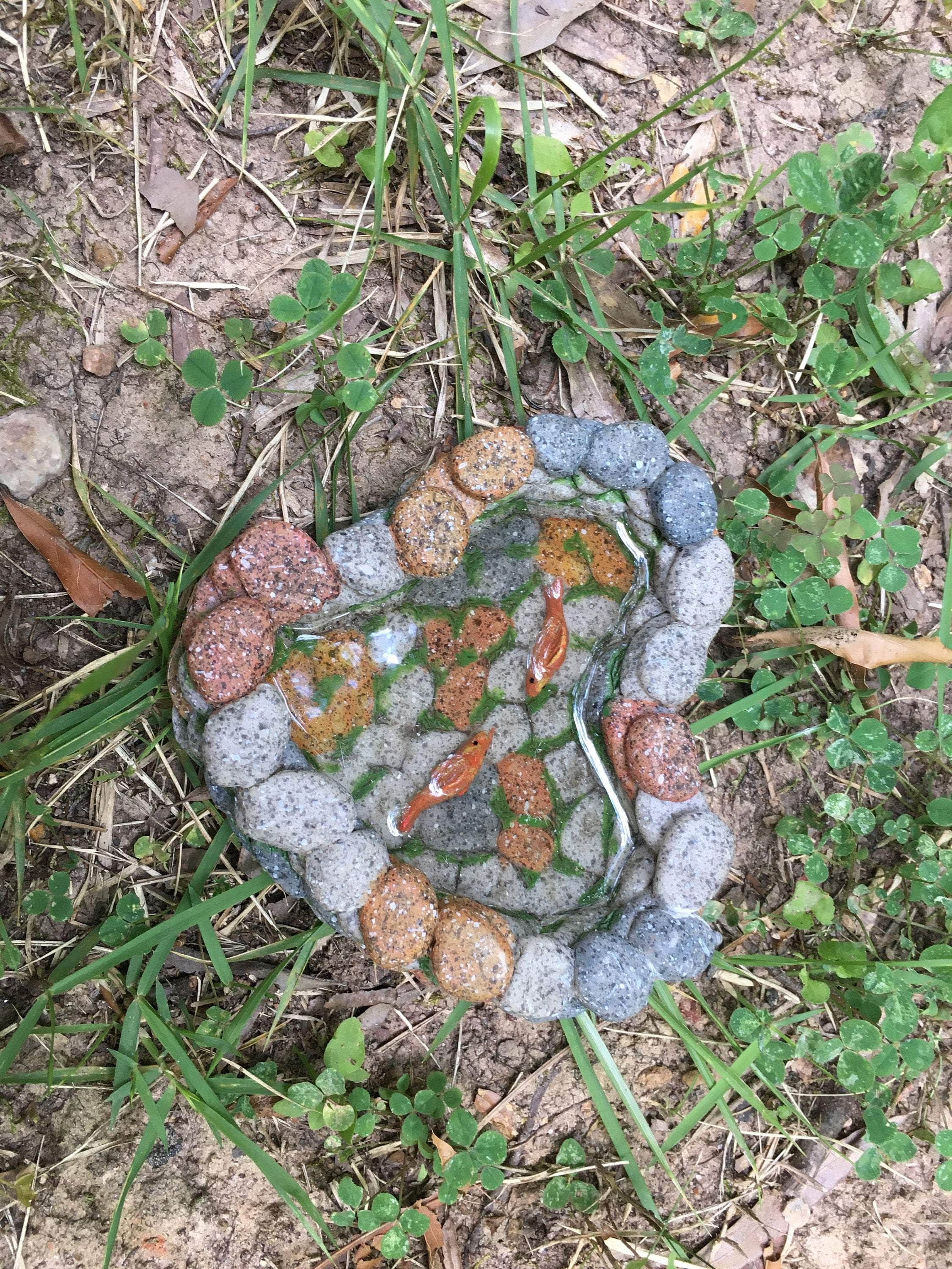 Miniature Stone Pond with Koi Fish,  Terrarium Pond, Fairy Garden Water Feature