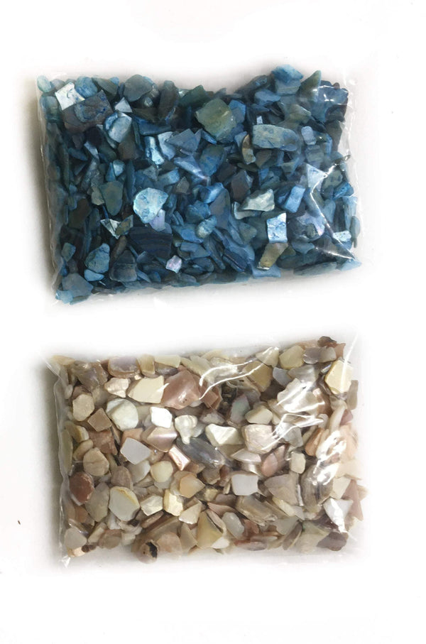 Choice of Crushed Blue or Tan Seashell Pieces, Shiny  Polished Seashell Chips, Fairy Garden Landscaping