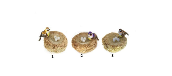 Choice of Yellow, Brown or Purple Bird with Eggs in a Nest, Artificial Spring Bird Nest Kit