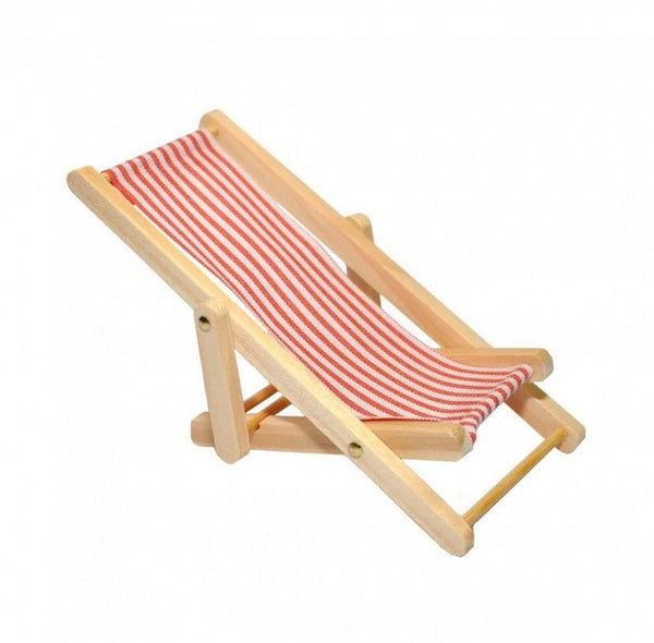 Choice of Miniature Striped Deck Chair, Red or Blue Striped Fairy Garden Chair, Dollhouse Yard Chair