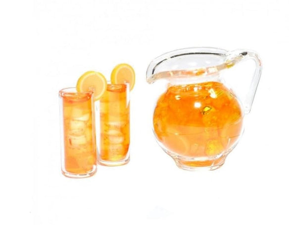 Dollhouse Pitcher of Tea with 2 Glasses, 3 Piece Miniature Iced Tea Set