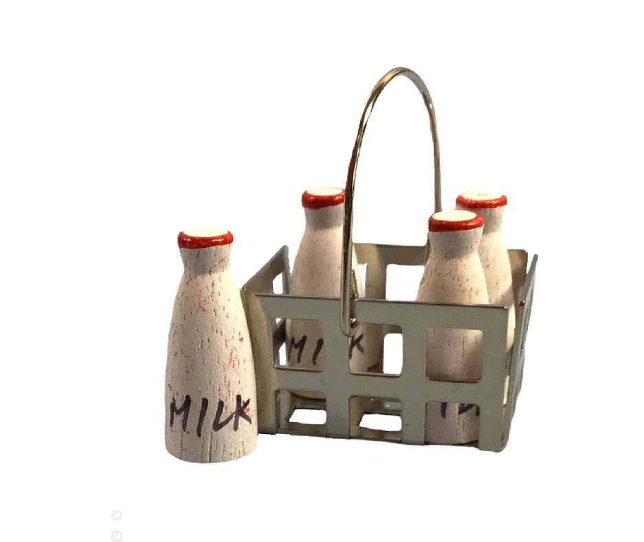 Dollhouse Miniature Milk Jugs, Milk Bottles in a Crate, Dollhouse Kitchen Supply