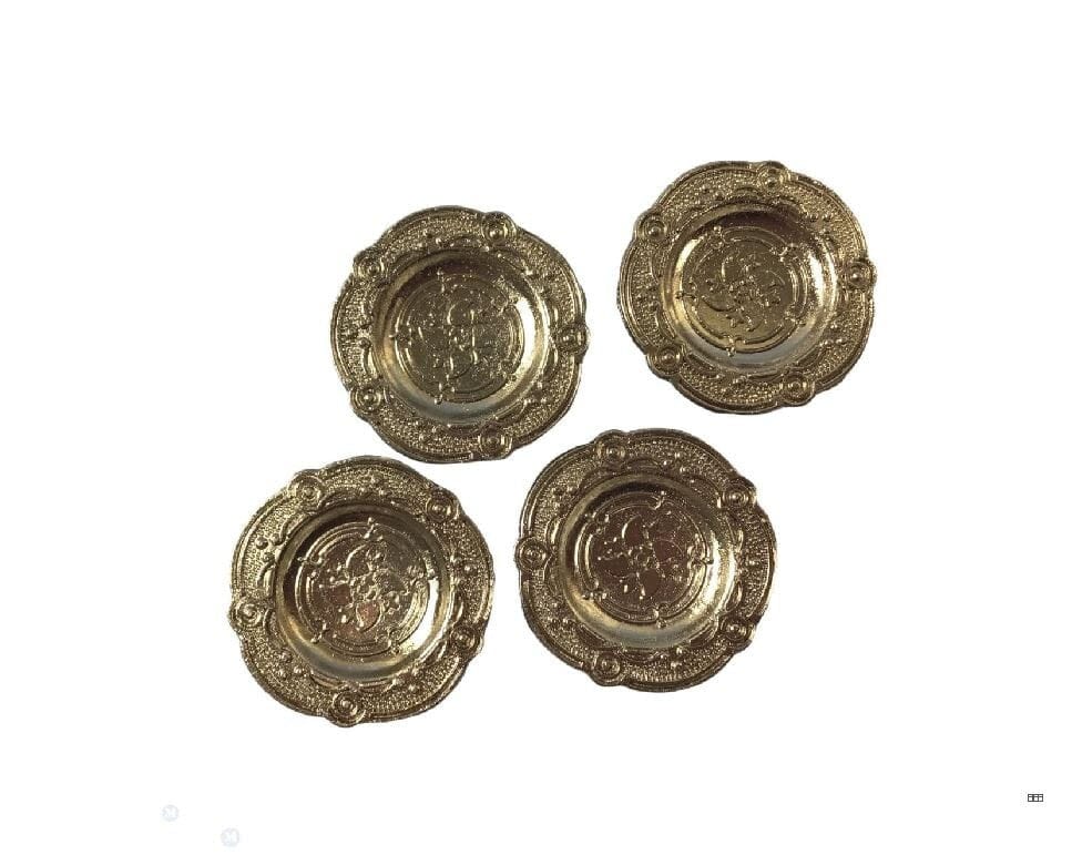 Miniature Metal Dishes, Set of 4 Dollhouse Silver Toned Plates, Dollhouse Kitchen