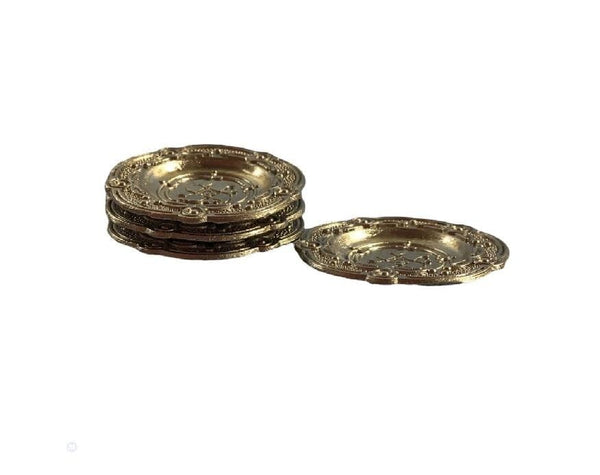 Miniature Metal Dishes, Set of 4 Dollhouse Silver Toned Plates, Dollhouse Kitchen
