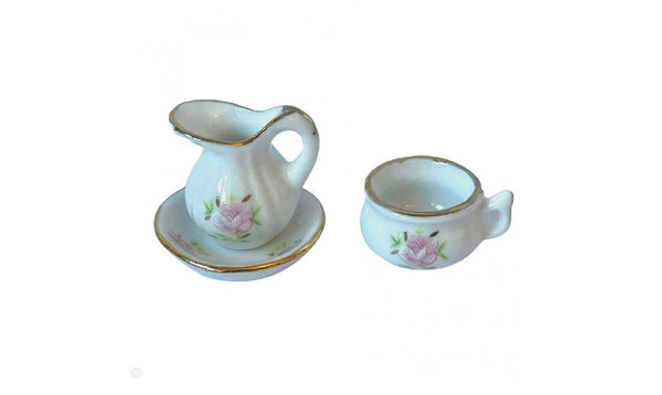 Miniature Bathroom Washing Pitcher, Bowl and Chamber Pot, Dollhouse Bath Set