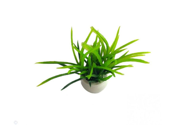 Miniature Artificial Green Plant, Dollhouse Spider Plant in White Pot