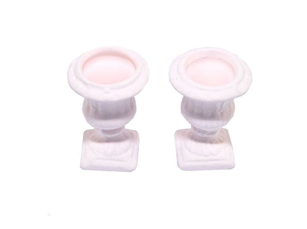 Pair of Miniature Planters, Classic White Dollhouse Plant Urns