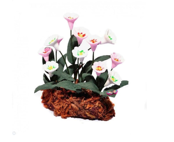 Bed of Artificial Pink and White Flowers, Fairy Garden Flowers, Dollhouse Flower Cluster