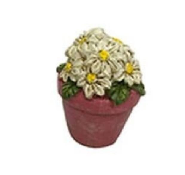 Miniature Daisies in a Pink Pot, Resin Flower Miniature, Dollhouse Garden Pot