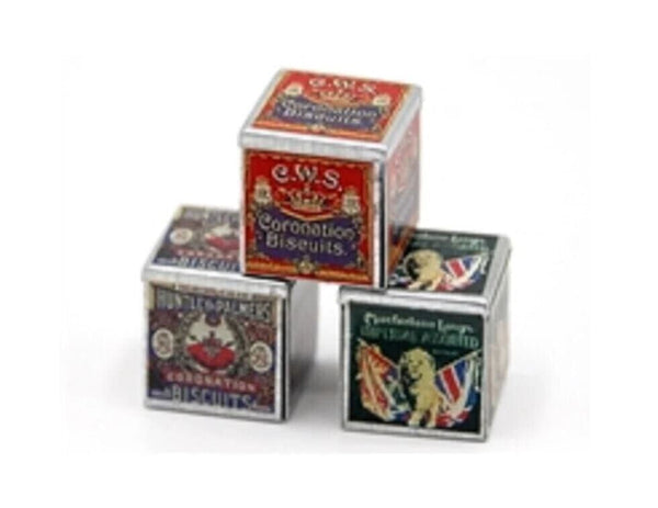 Dollhouse Miniature Metal Biscuit Tins, 'Coronation Biscuit' Tins, Dollhouse Kitchen Supply