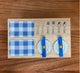 2 Dollhouse Blue Table Settings with Placemats, Napkins, Plates and Cutlery