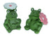 Green Frogs with Flower Umbrella