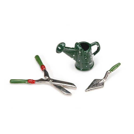 Miniature Garden Tools, Green Planting Tools, Dollhouse Garden Watering Can, Spade, Shears