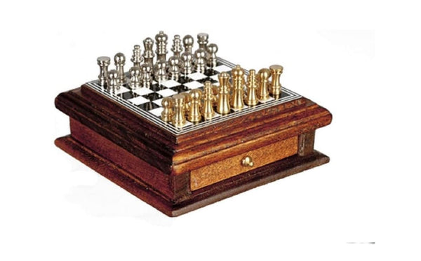 Miniature Chess Set, Wooden Dollhouse Chess Set, Gift for Chess Players