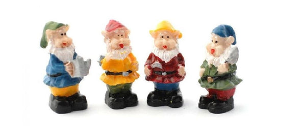 Set of 4 Miniature Jolly Gnomes, Micro-Mini Gnomes, Fairy Garden Gnomes, Gnome Cake Topper