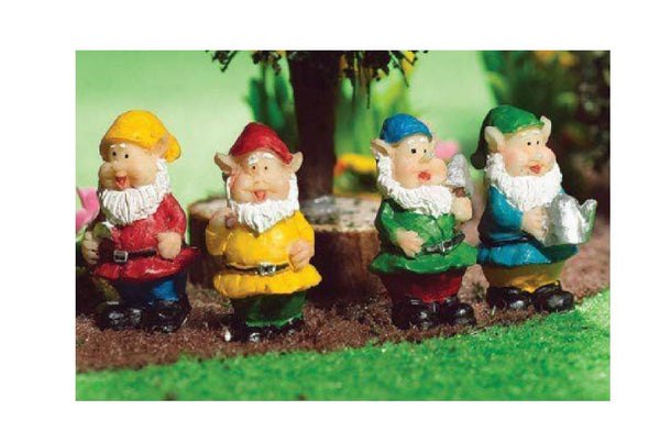 Set of 4 Miniature Jolly Gnomes, Micro-Mini Gnomes, Fairy Garden Gnomes, Gnome Cake Topper