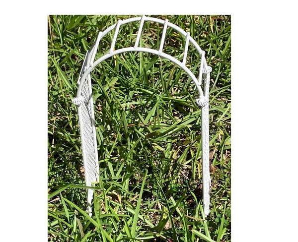 Miniature White Metal Arch, Trellis Arbor for Fairy Garden and Dollhouses