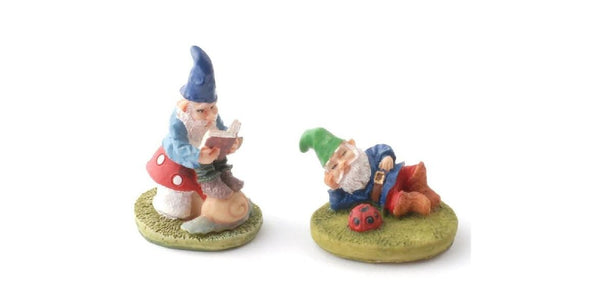 Pair of Micro Mini Relaxing Gnomes, Tiny Fairy Garden Gnomes, Terrarium Gnomes