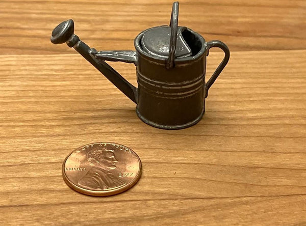 Miniature Metal Watering Can, Rustic Gray Fairy Garden Flower Pitcher