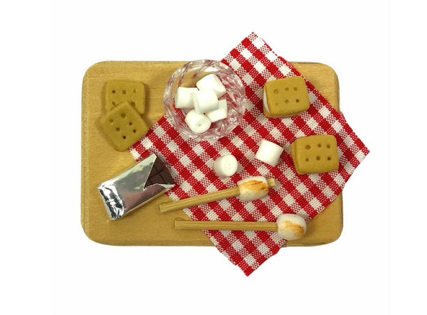 Dollhouse Miniature S'Mores Tray, Miniature Marshmallow and Chocolate Melting Set