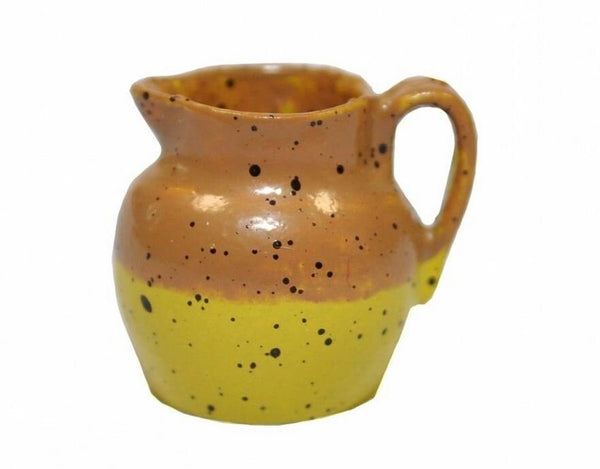 Miniature Brown and Yellow Pottery Pitcher, Micro Mini Dollhouse Pitcher