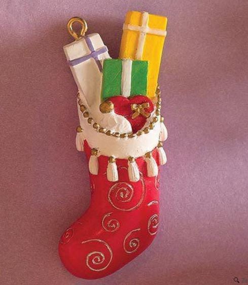 Miniature Red Christmas Stocking, Dollhouse Decorated Resin Filled Holiday Stocking