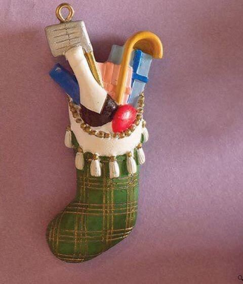 Miniature Green Christmas Stocking, Dollhouse Decorated Resin Filled Holiday Stocking