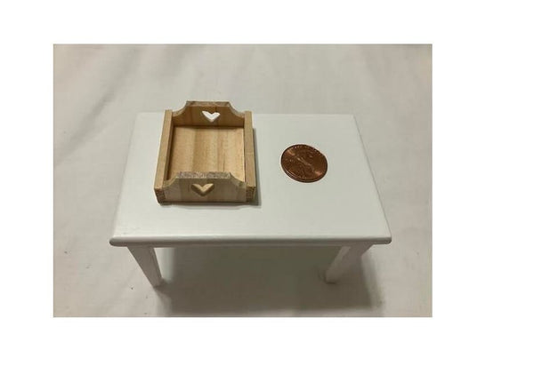 Pair of Miniature Wood Trays, 2 Dollhouse Wood Trays with Heart Handle, 1.5