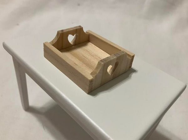 Pair of Miniature Wood Trays, 2 Dollhouse Wood Trays with Heart Handle, 1.5