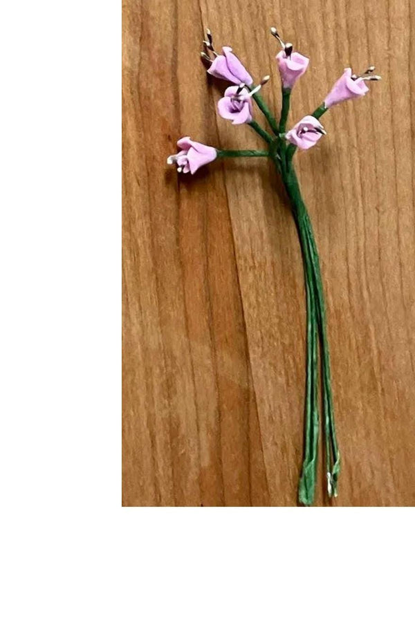 Miniature Artificial Pale Purple Flower Stems. 6 Single Stem Lavender Flowers, Dollhouse Flowers with 4