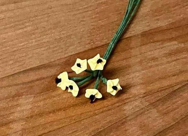 Miniature Artificial Yellow Flower Stems, 6 Single Stem Yellow Flowers, Dollhouse Flowers with 4" Stems